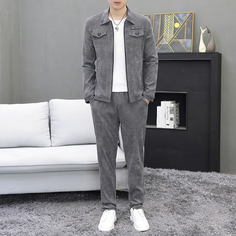 Heren Herfst Tweedelige Set Corduroy Jas En Lange Broek