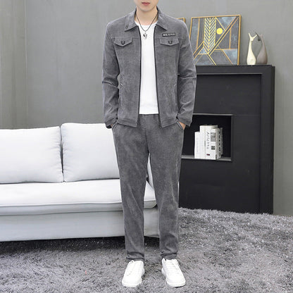 Heren Herfst Tweedelige Set Corduroy Jas En Lange Broek