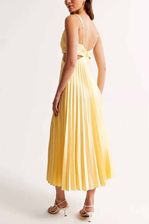 Dames Maxi-Jurk met V-Hals, Uitsnijding in de Taille en Geplooide Rok