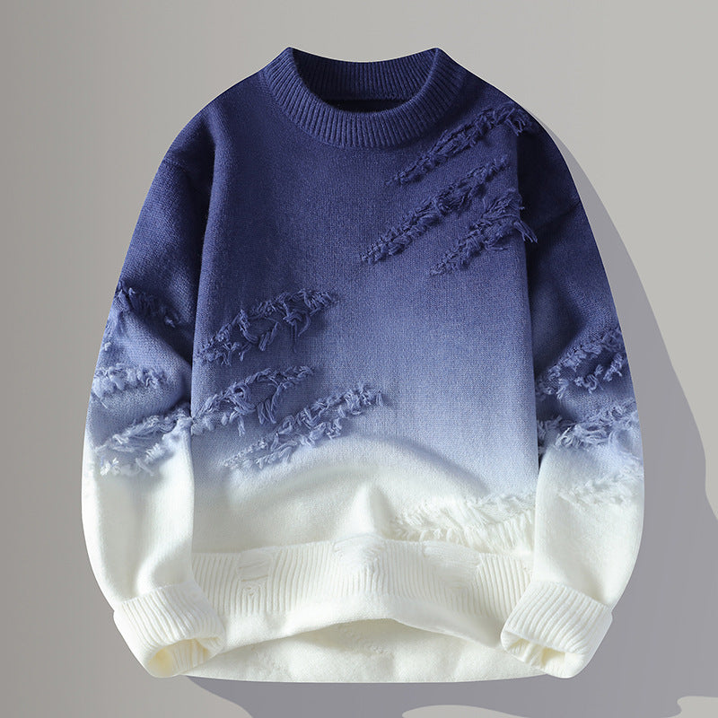 Heren Herfst Pullover met Kleuroverloop Slim Fit Ronde Hals