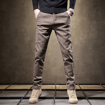 Heren Broek Herfst Slim Fit Rechte Pijpen Dikke Stof Ritssluiting