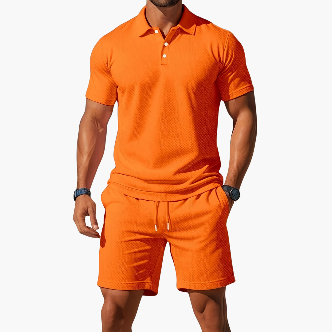 Heren Zomerset met Polo en Shorts met Knopensluiting en Trekkoordtaille