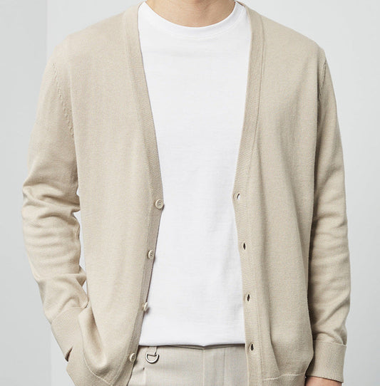 Heren Cardigan V-Hals Effen Kleur Lange Mouwen