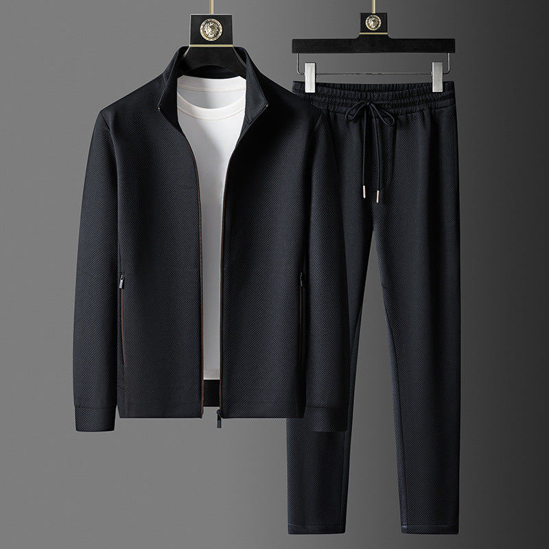 Heren Voorjaars Trainingspak Tweedelige Set Met Jas Met Rits Opstaande Kraag En Lange Broek