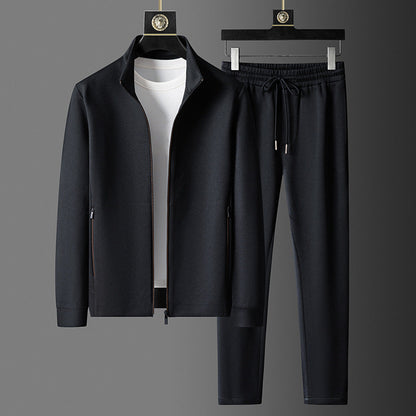 Heren Voorjaars Trainingspak Tweedelige Set Met Jas Met Rits Opstaande Kraag En Lange Broek