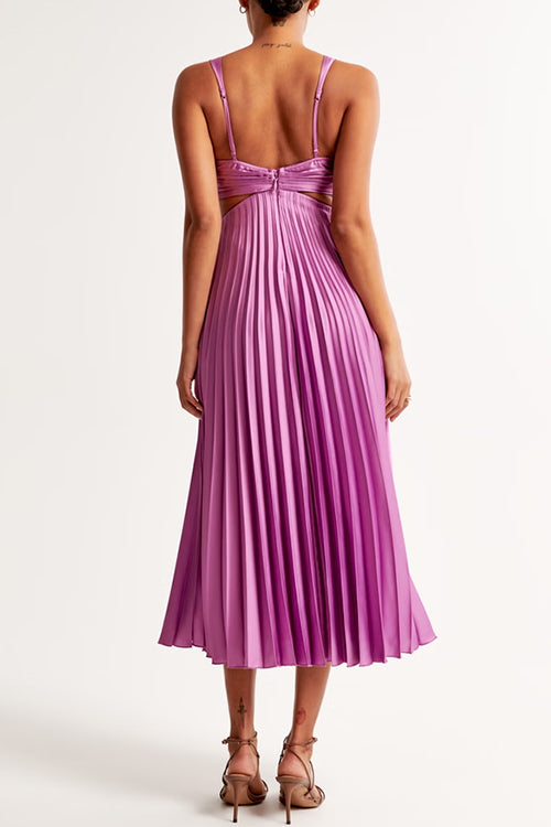 Dames Maxi-Jurk met V-Hals, Uitsnijding in de Taille en Geplooide Rok