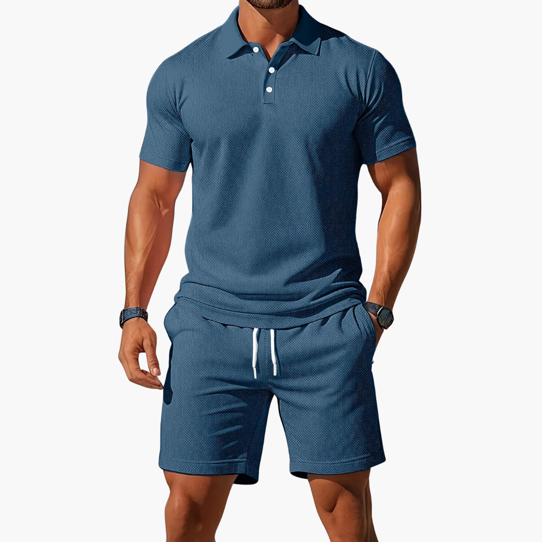 Heren Zomerset met Polo en Shorts met Knopensluiting en Trekkoordtaille