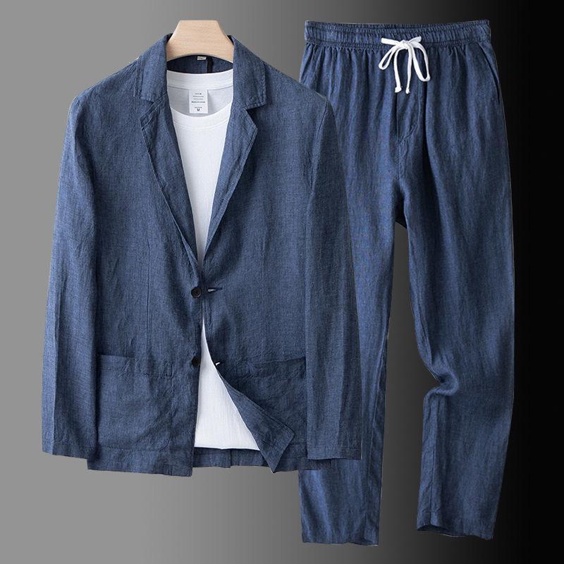 Heren Zomerse Tweedelige Set Losse Pasvorm Top Met Gespsluiting En Broek