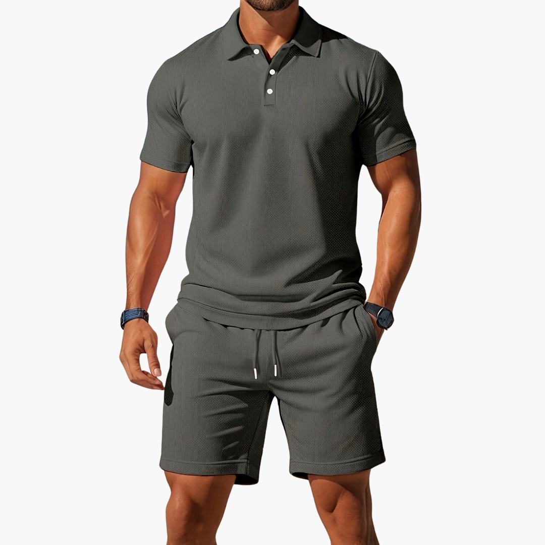 Heren Zomerset met Polo en Shorts met Knopensluiting en Trekkoordtaille