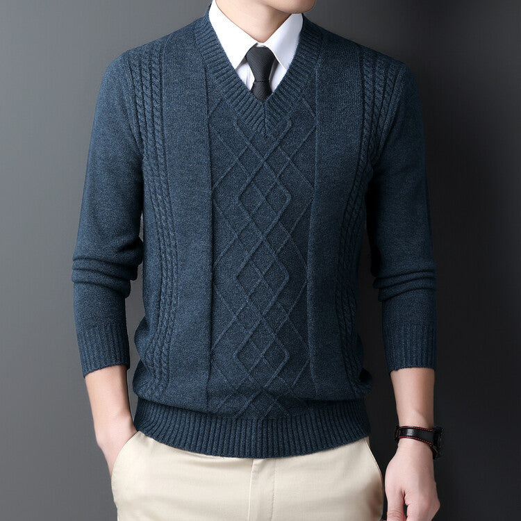 Heren Winter Pullover Trui Met Geribbelde Kraag Lange Mouwen Gebreid