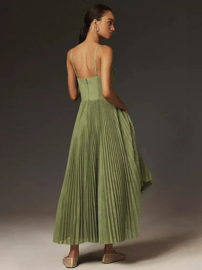 Dames Lente- en Zomer Midi Jurk met Geplooide Tulle Bustier en Uitlopende Rok