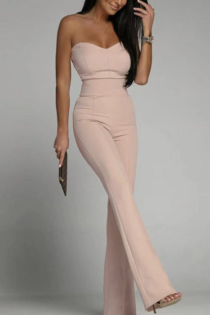 Dames Zomer Jumpsuit Off-Shoulder Zonder Mouwen Slim Fit in Effen Kleur