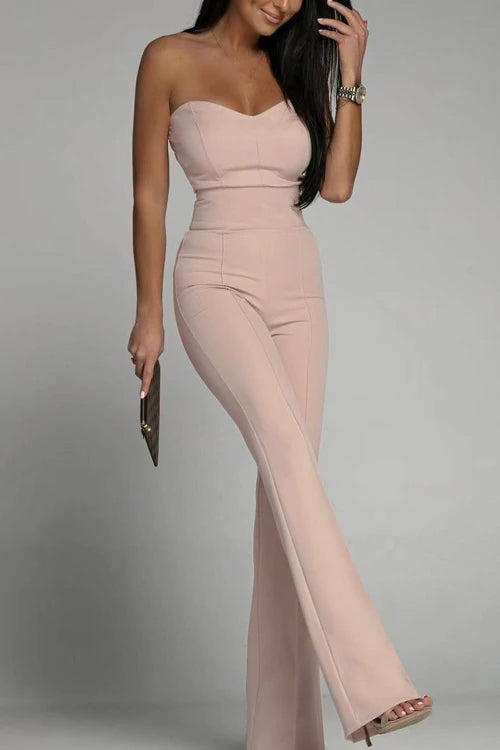 Dames Zomer Jumpsuit Off-Shoulder Zonder Mouwen Slim Fit in Effen Kleur
