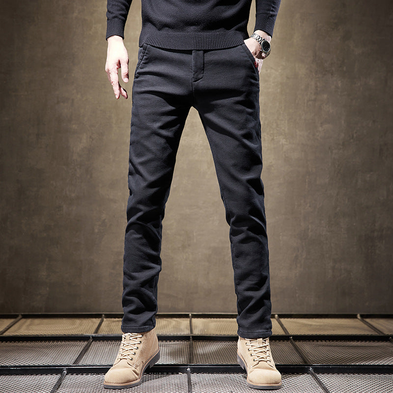 Heren Broek Herfst Slim Fit Rechte Pijpen Dikke Stof Ritssluiting