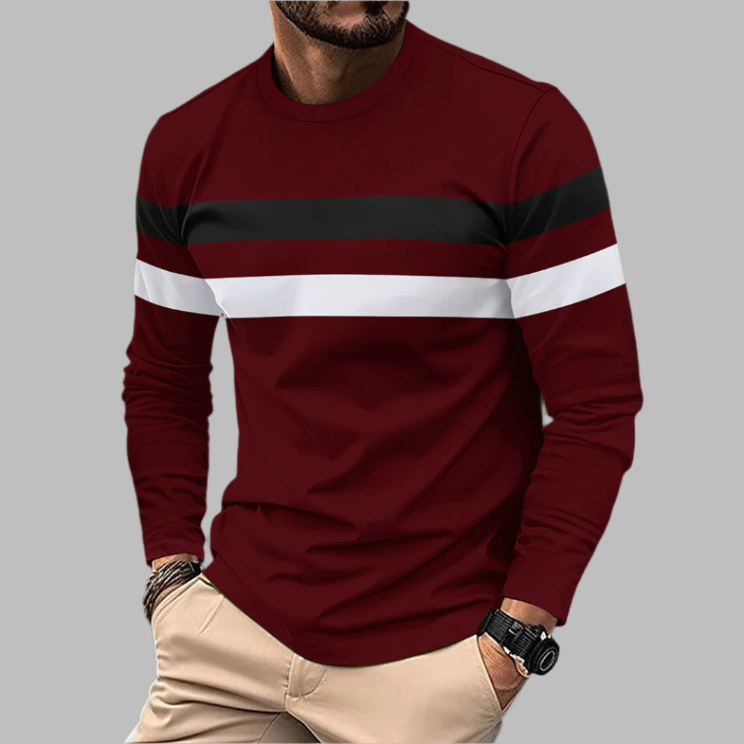 Heren Longsleeve T-shirt Ronde Hals Kleurvlakken Losse Pasvorm
