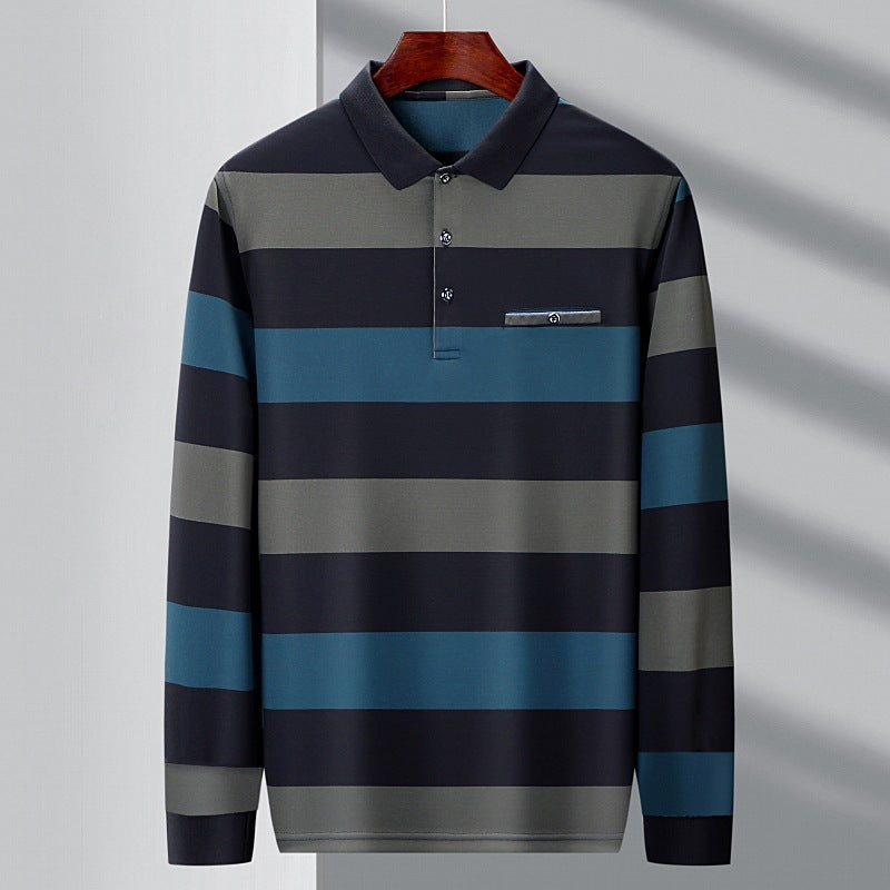 Heren Longsleeve T-shirt Kleurvlakken Gestreept Reverskraag Regular Fit
