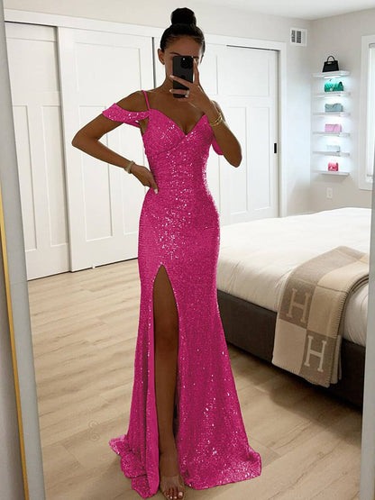 Dames Mouwloze Lente Maxi-jurk met V-Hals Pailletten en Zijsplit