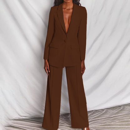 Vrouwen Voorjaars Blazer- en Broekenset met Getailleerde Blazer en Broek met Rechte Pijpen
