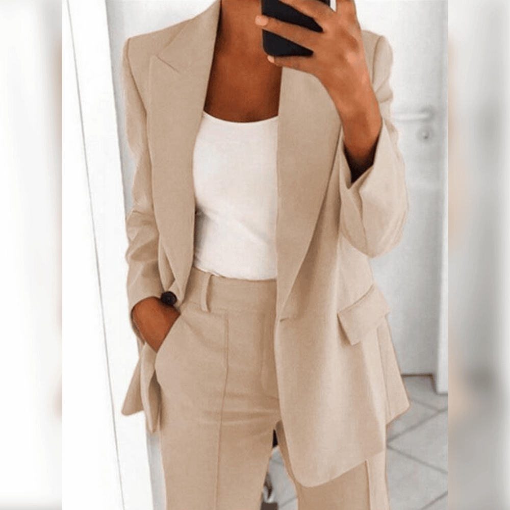 Dames Blazer- En Broekenset Voor De Lente Met Getailleerde Pasvorm En Gestructureerd Ontwerp