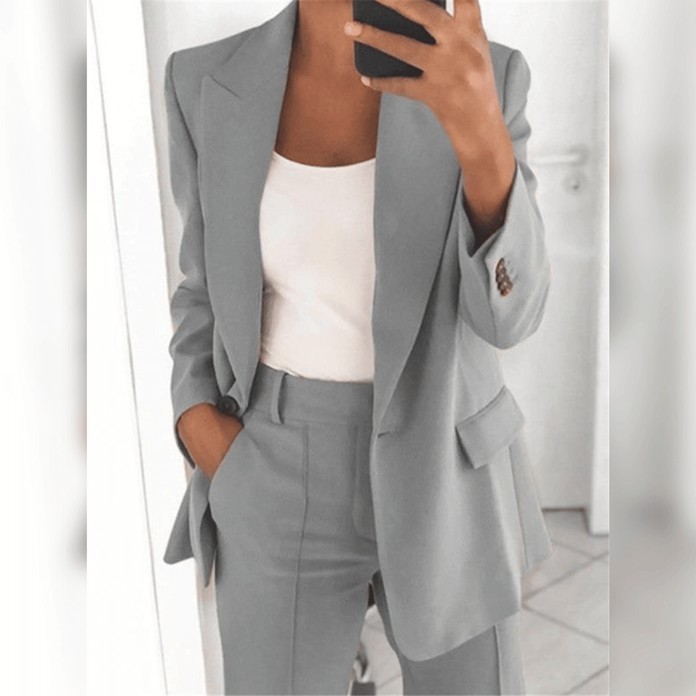 Dames Blazer- En Broekenset Voor De Lente Met Getailleerde Pasvorm En Gestructureerd Ontwerp