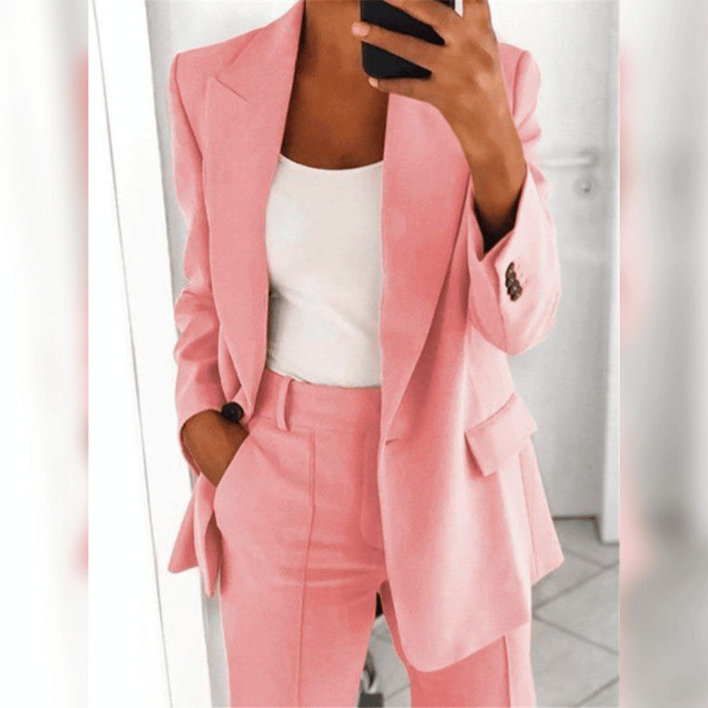 Dames Blazer- En Broekenset Voor De Lente Met Getailleerde Pasvorm En Gestructureerd Ontwerp