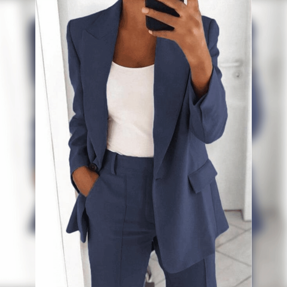 Dames Blazer- En Broekenset Voor De Lente Met Getailleerde Pasvorm En Gestructureerd Ontwerp