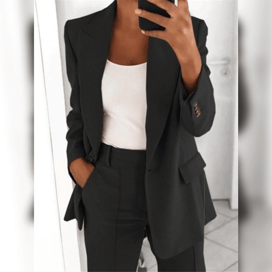 Dames Blazer- En Broekenset Voor De Lente Met Getailleerde Pasvorm En Gestructureerd Ontwerp