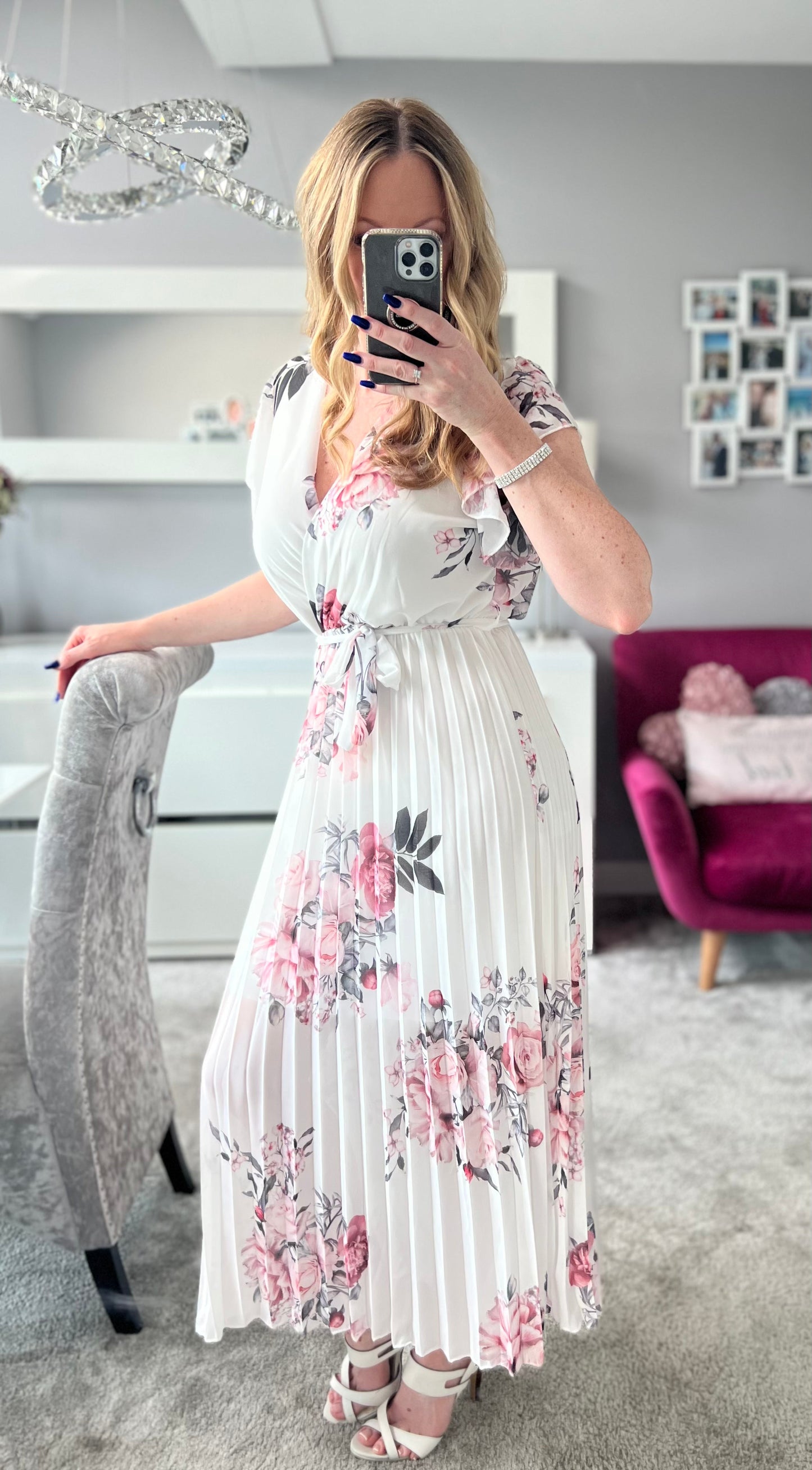 Dames Zomerjurk met Bloemenprint Geplooide Rok Wikkeltop en Ceintuur