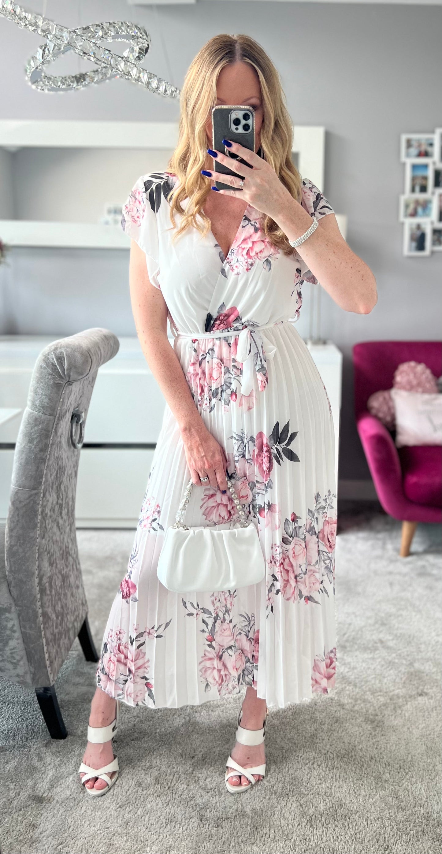 Dames Zomerjurk met Bloemenprint Geplooide Rok Wikkeltop en Ceintuur