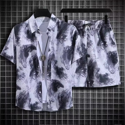 Heren Zomerset Tweedelig Strandoutfit Sneldrogend Bloemenprint Korte Mouwen Top en Shorts