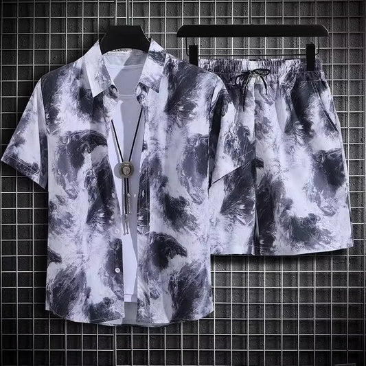 Heren Zomerset Tweedelig Strandoutfit Sneldrogend Bloemenprint Korte Mouwen Top en Shorts
