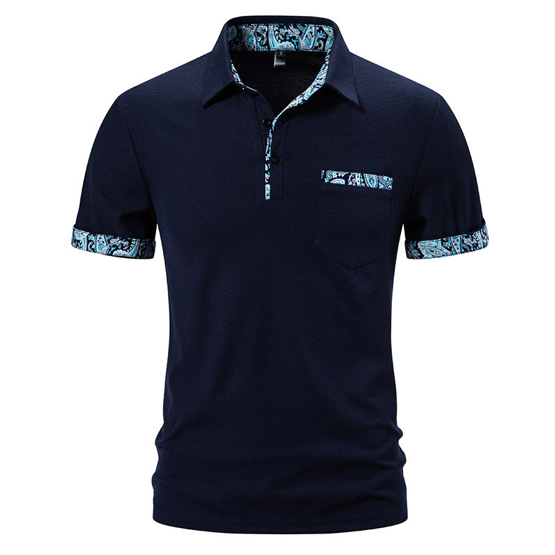 Heren Zomerse T-shirt met Korte Mouwen, Reverskraag, Paisley Patroon en Regular Fit