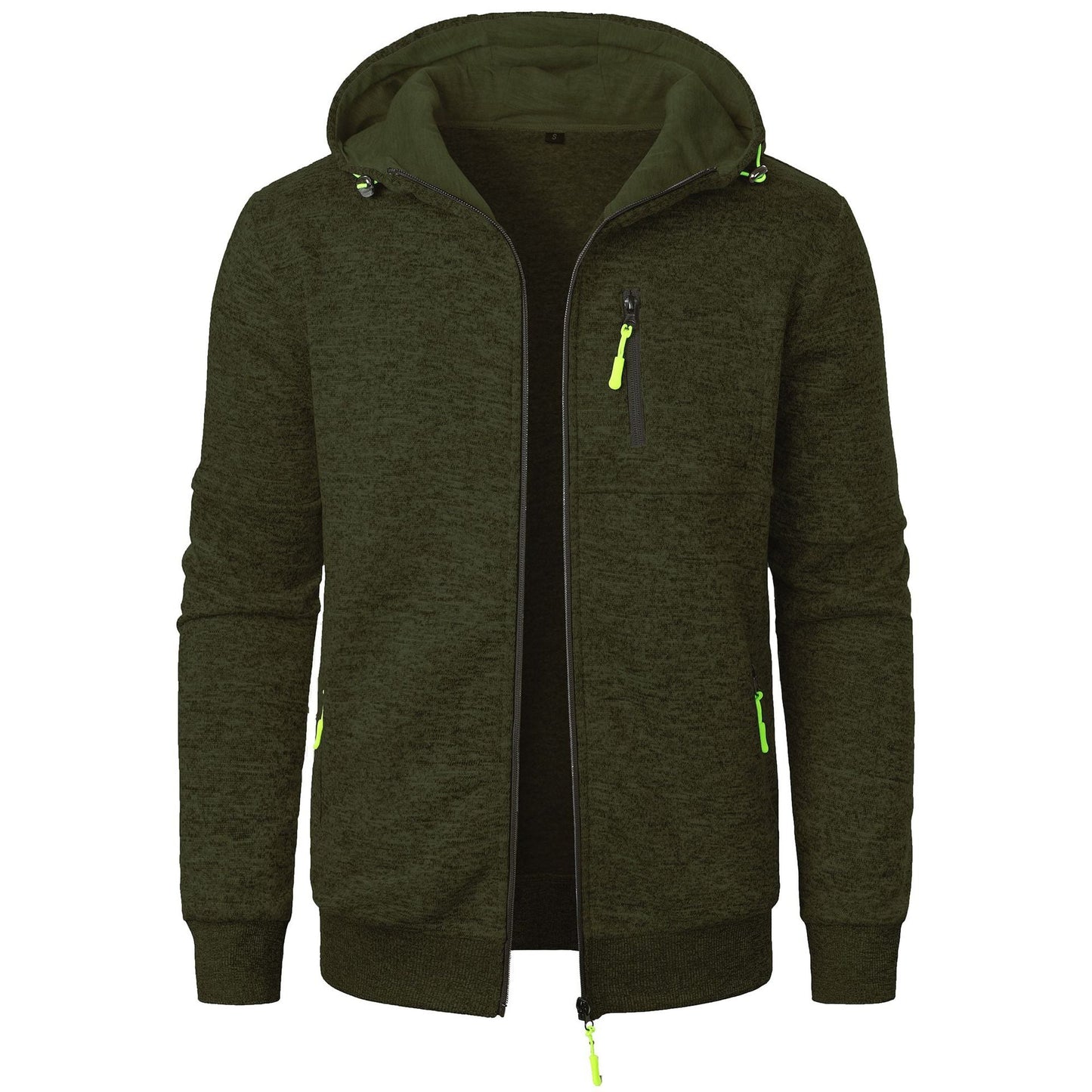 Heren Herfst Gebreid Vest met Capuchon Jacquard Structuur Volledige Rits