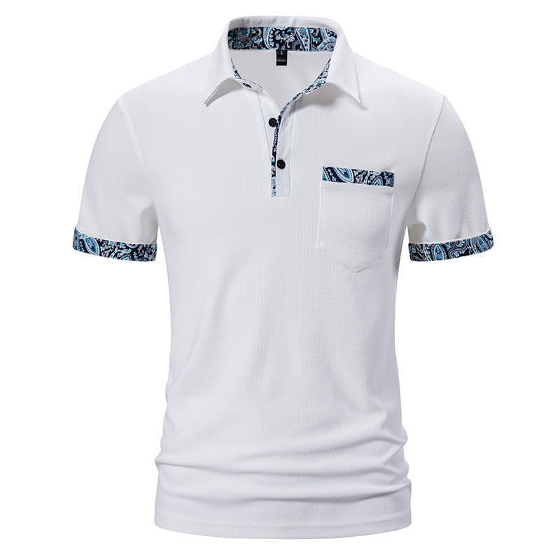 Heren Zomerse T-shirt met Korte Mouwen, Reverskraag, Paisley Patroon en Regular Fit