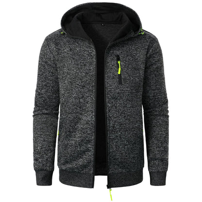 Heren Herfst Gebreid Vest met Capuchon Jacquard Structuur Volledige Rits