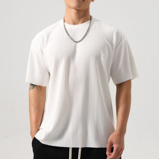 Heren Sporttop met Lange Mouwen Losse Pasvorm Gestreept Patroon Ronde Hals