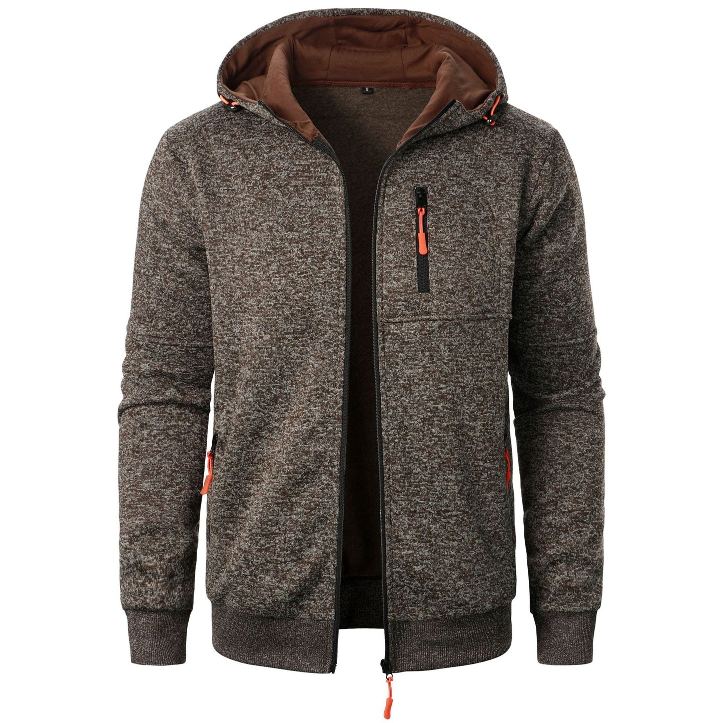 Heren Herfst Gebreid Vest met Capuchon Jacquard Structuur Volledige Rits