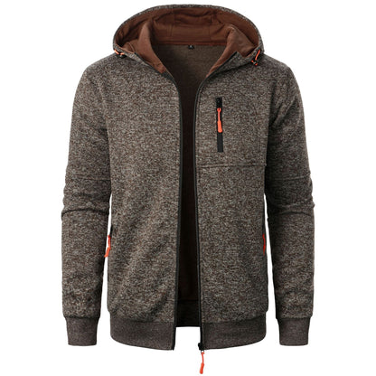 Heren Herfst Gebreid Vest met Capuchon Jacquard Structuur Volledige Rits