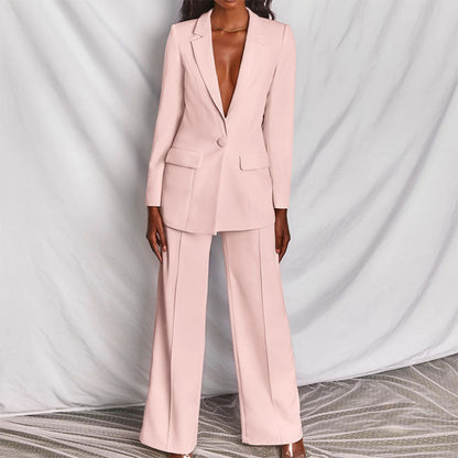 Vrouwen Voorjaars Blazer- en Broekenset met Getailleerde Blazer en Broek met Rechte Pijpen