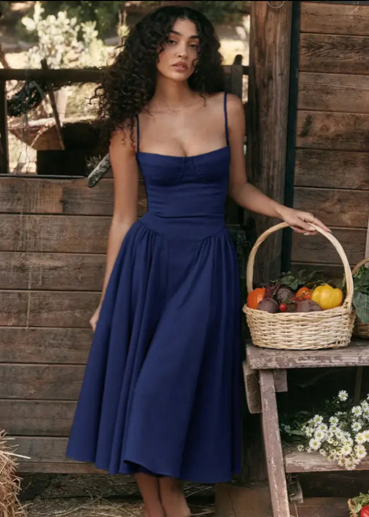 Dames Strapless Midi Jurk Voor Lente En Zomer Met Vloeiende Stof En Veilige Pasvorm