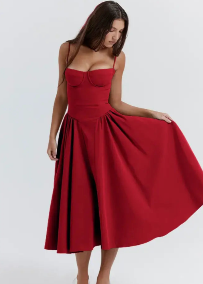 Dames Strapless Midi Jurk Voor Lente En Zomer Met Vloeiende Stof En Veilige Pasvorm
