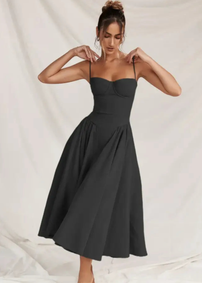 Dames Strapless Midi Jurk Voor Lente En Zomer Met Vloeiende Stof En Veilige Pasvorm