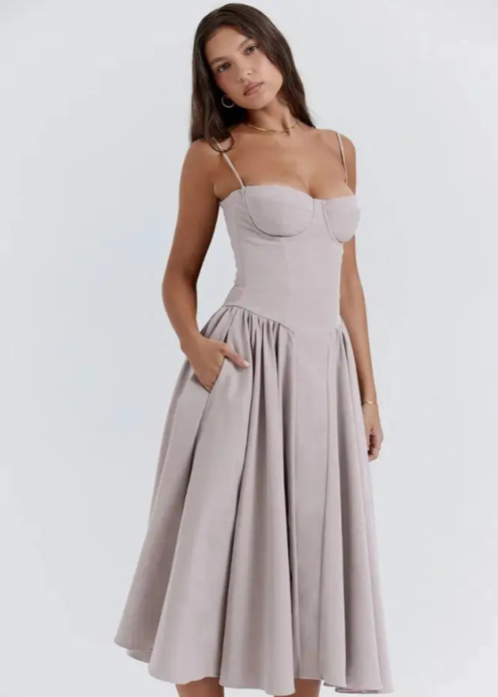 Dames Strapless Midi Jurk Voor Lente En Zomer Met Vloeiende Stof En Veilige Pasvorm
