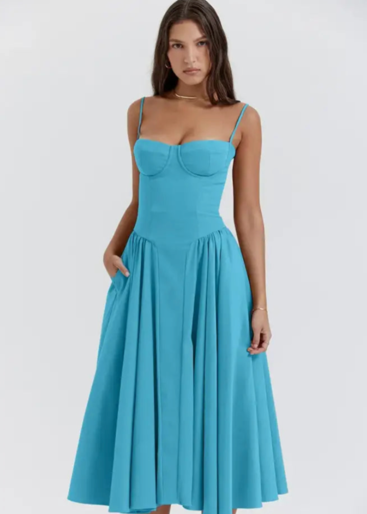 Dames Strapless Midi Jurk Voor Lente En Zomer Met Vloeiende Stof En Veilige Pasvorm