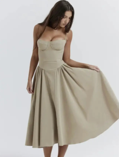 Dames Strapless Midi Jurk Voor Lente En Zomer Met Vloeiende Stof En Veilige Pasvorm