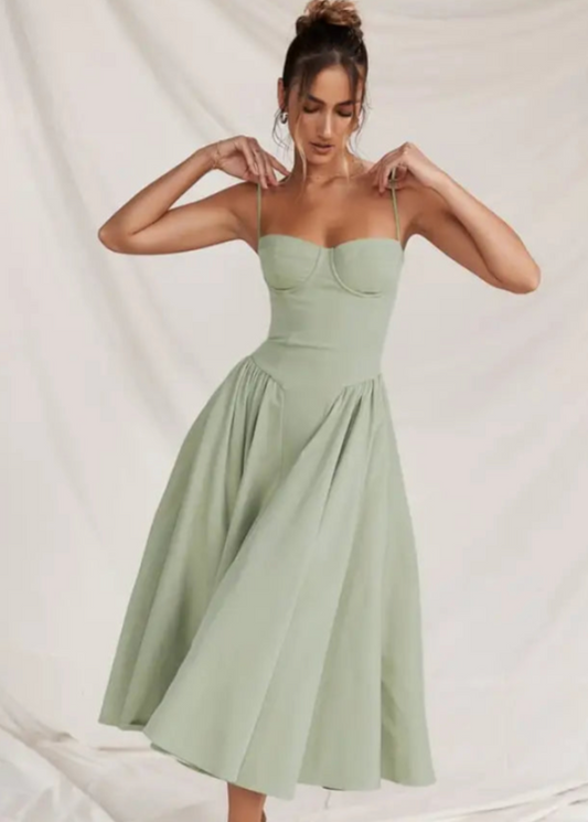 Dames Strapless Midi Jurk Voor Lente En Zomer Met Vloeiende Stof En Veilige Pasvorm