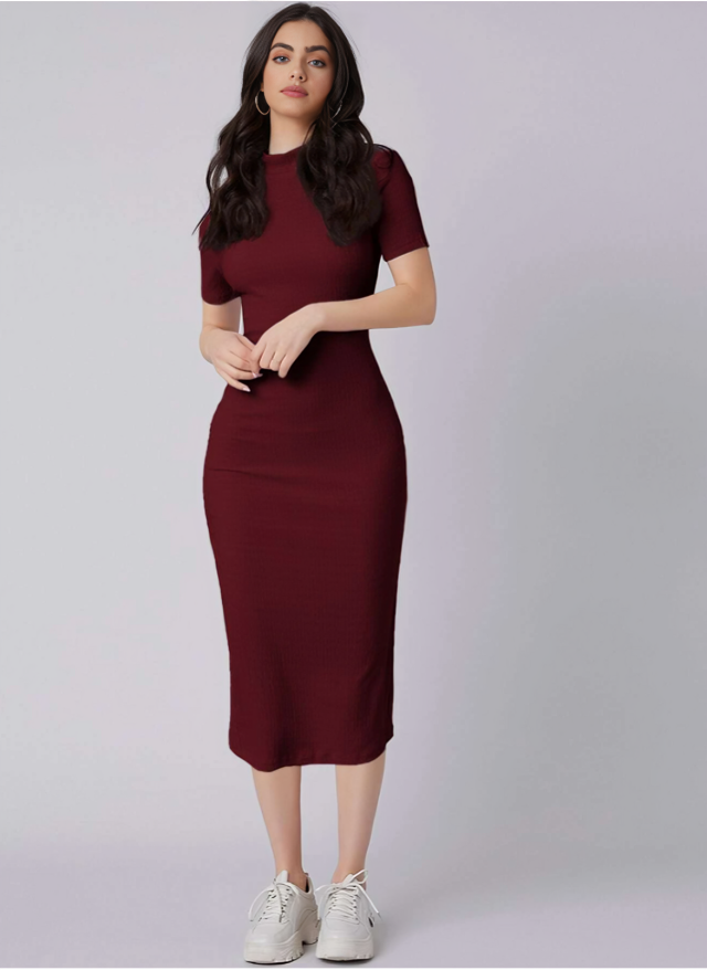 Mulvari Mock Neck Bodycon Jurk met Split Achterkant