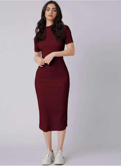 Mulvari Mock Neck Bodycon Jurk met Split Achterkant