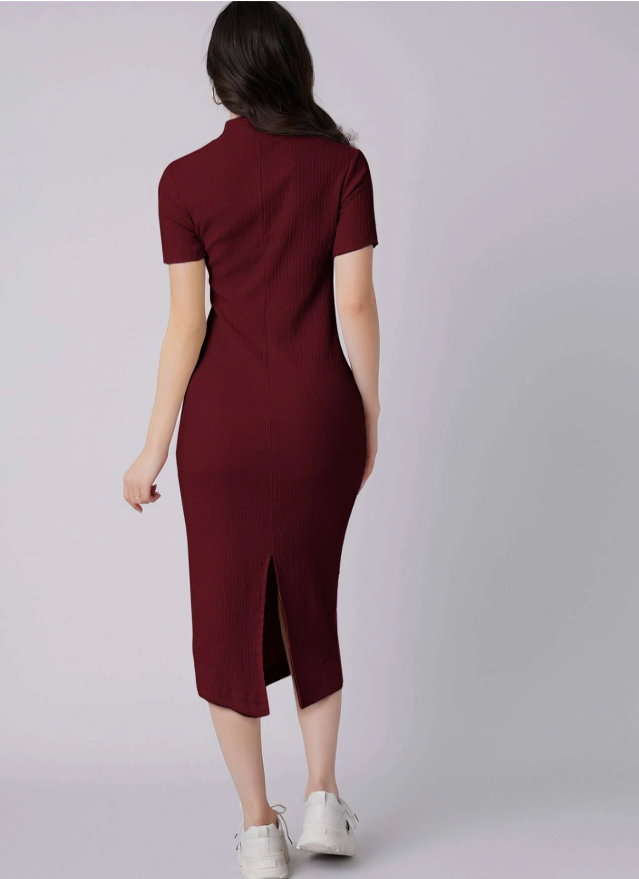 Mulvari Mock Neck Bodycon Jurk met Split Achterkant