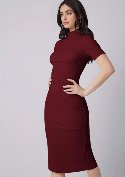 Mulvari Mock Neck Bodycon Jurk met Split Achterkant